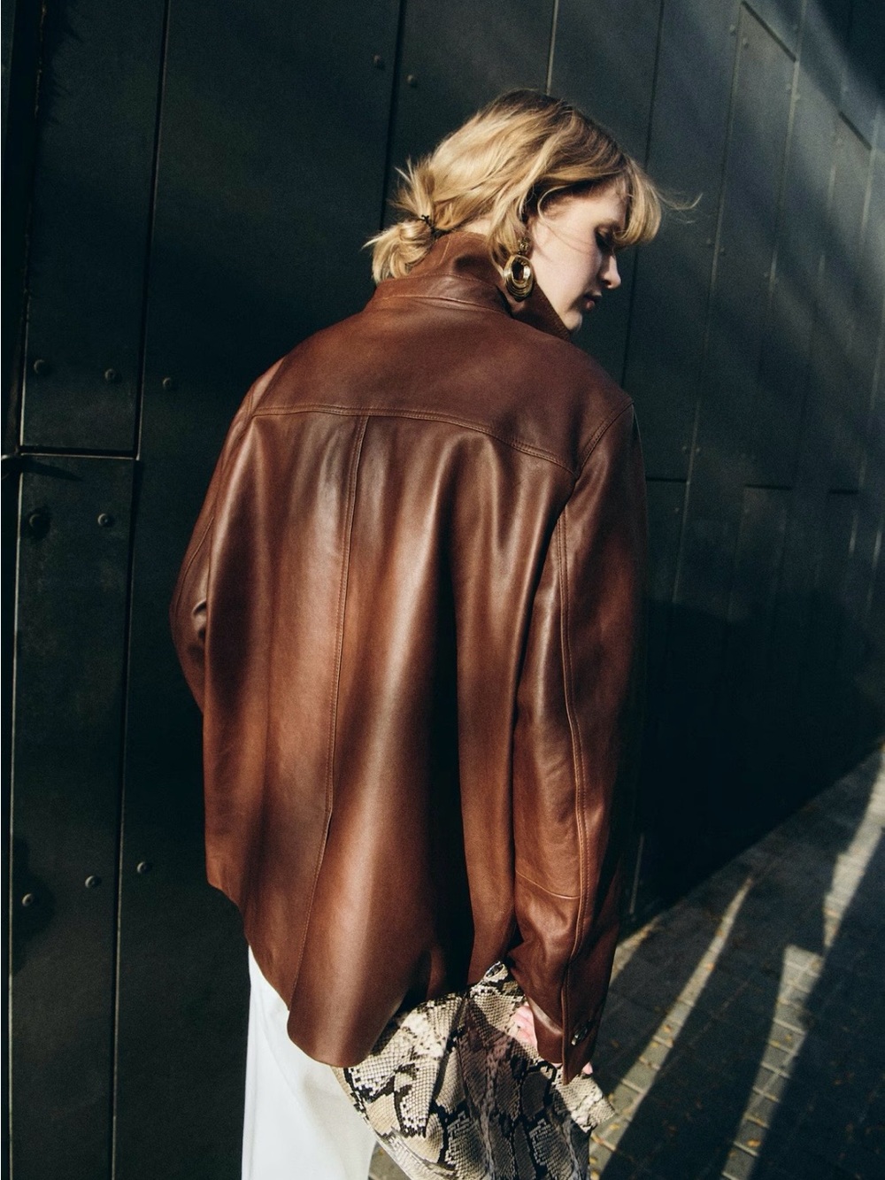 H&M Premium Selection Leather Jacket For Women (Brown) XS - Picture 4 of 12
